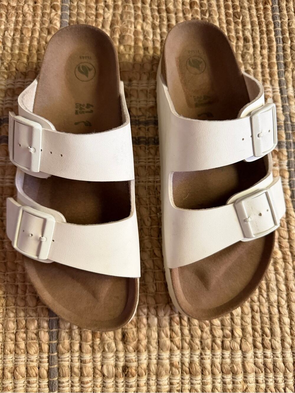 Birkenstock Papillio White Double-Buckle Slide Arizona Sandals EU 41 10-10.5 EUC